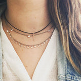 Gold & Diamond Bar Necklace on Leather - Unique Diamond Necklace - Rebecca Lankford Designs - 2