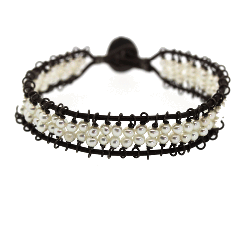 Double Strand Pearl and Leather Bracelet