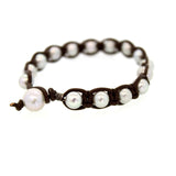 Leather and Gray Pearl Bracelet - Leather Pearl Bracelet - Rebecca Lankford Designs