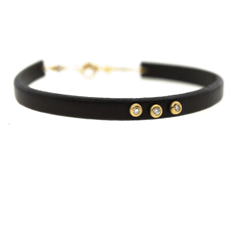 Leather & Triple Diamond Bracelet