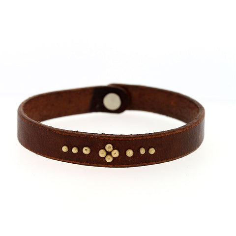 Buffalo Leather Bracelet with Gold Stud Flower