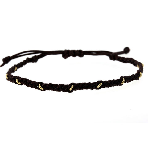 Brown Macrame and Gold Ring Bracelet