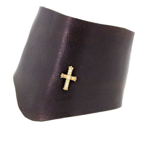 Diamond Cross Leather Cuff