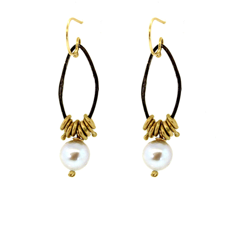 Oval Gold Rings & Pearl Dangle Earrings - Rebecca Lankford Designs