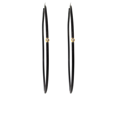 Oxidized Silver & Diamond Hoop Earrings - Large Hoop Earrings - Rebecca Lankford Designs