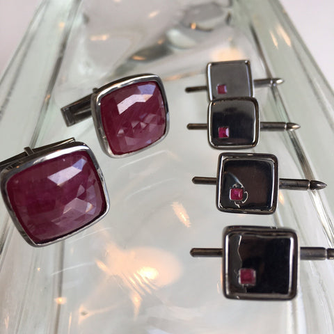 Ruby Tuxedo Stud & Cufflink Set
