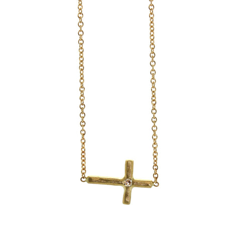 Sideways Cross & Diamond Necklace