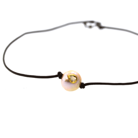 Sliced Diamond and Pearl Necklace