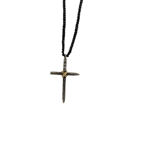 Macrame & Nail Cross Necklace