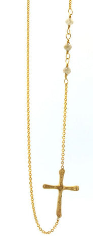 Sideways Cross with Raw Diamonds Necklace