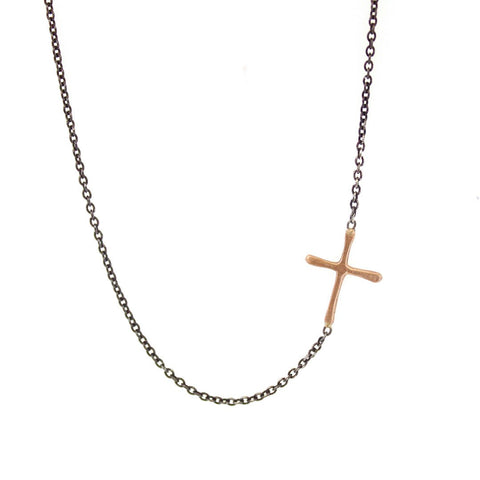 Sideways Rose Gold Cross Necklace