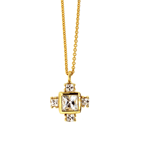White Sapphire Byzantine Cross Necklace