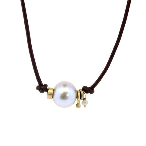Gray Pearl & Leather Necklace
