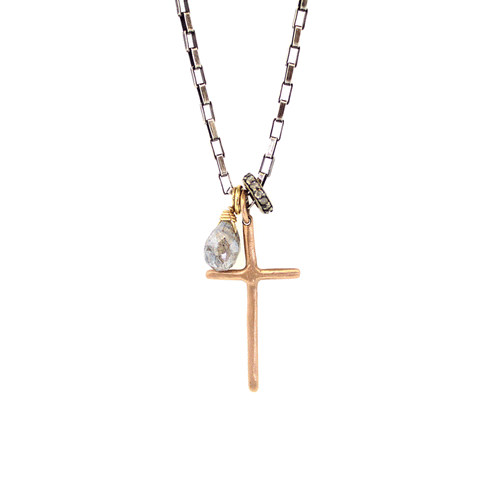 Long Cross & Labradorite Necklace