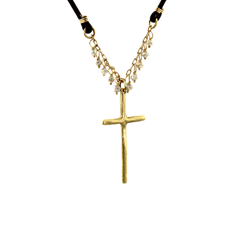 Bohemian Diamond and Gold Cross Necklace