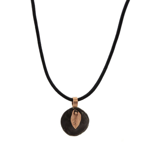 Rose Gold Leaf & Disc on Leather