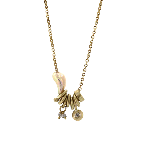 Gold Pearl Charm Necklace
