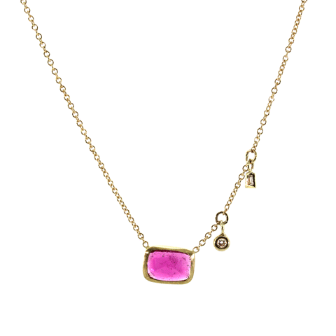 Pink Tourmaline & Diamond Dangle Necklace