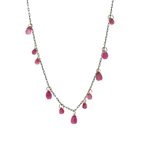 Pink Sapphire Briolette Dangle Necklace