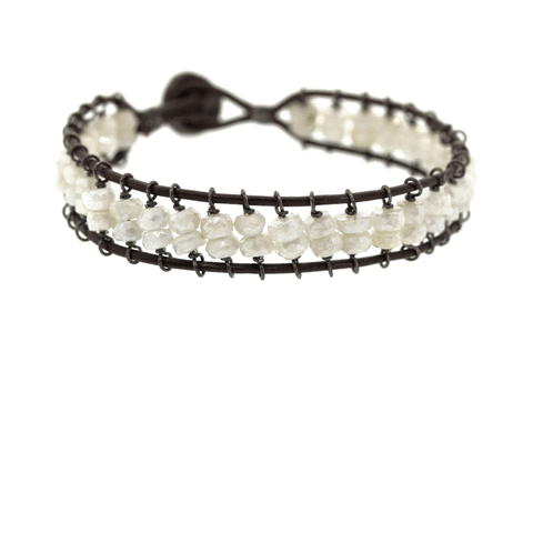 White Sapphire & Leather Bracelet