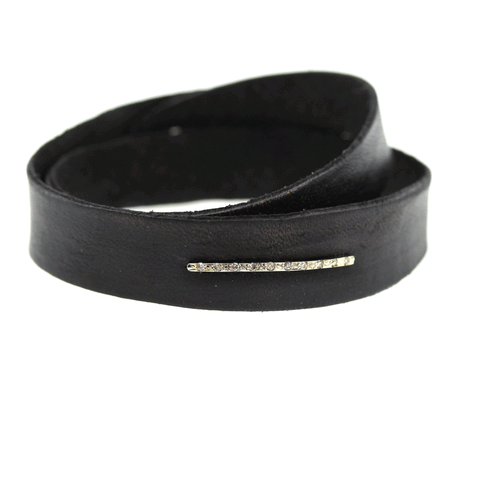 Double Wrap Leather and Pave Bar Bracelet