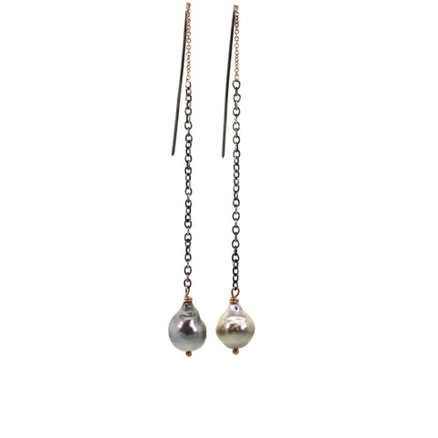 Rose & Tahitian Pearl Threader Earrings