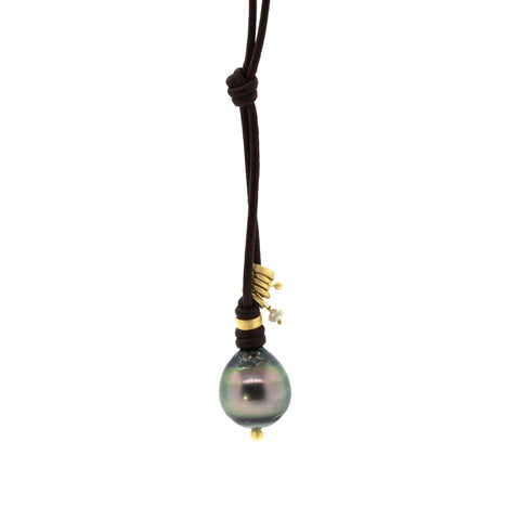 Charmed Tahitian Pearl Leather Lariat Necklace