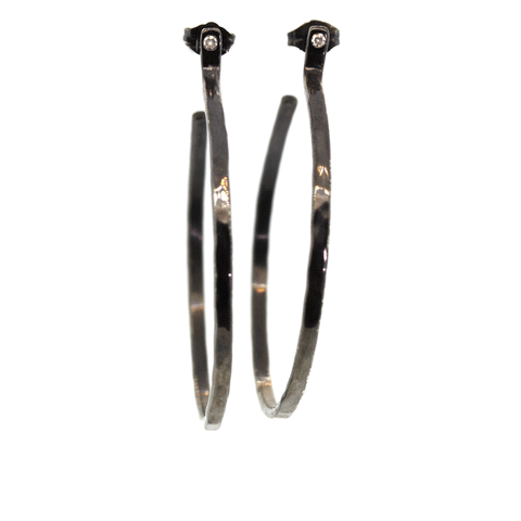 Textured Silver & Diamond Hoops
