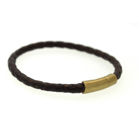 Thick Braided Leather Bracelet - Brown