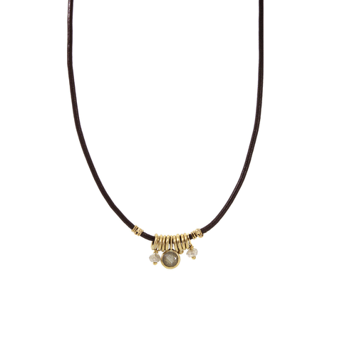 Leather & Labradorite Charm Necklace