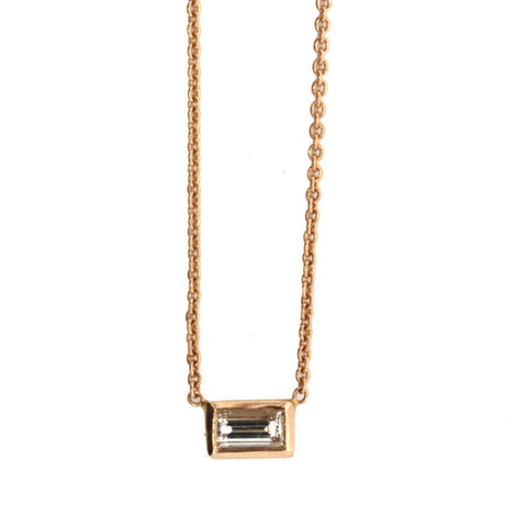 Rose Gold Baguette Solitaire Necklace - Rose Gold Necklace - Rebecca Lankford Designs