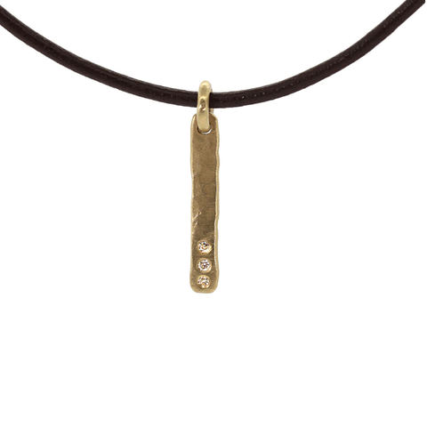 Gold & Diamond Bar Necklace on Leather